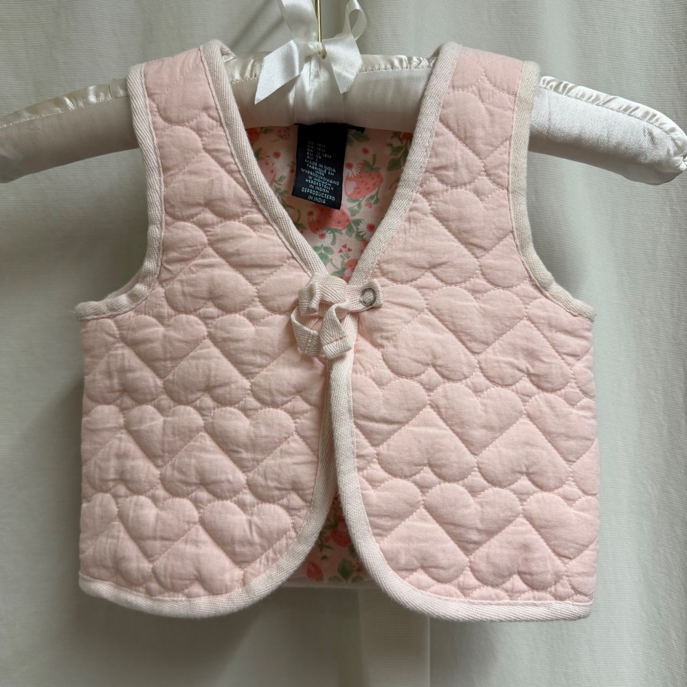 Cynthia Rowley Baby Girl Pink Heart Quilted Vest Strawberry Print Lining 18M